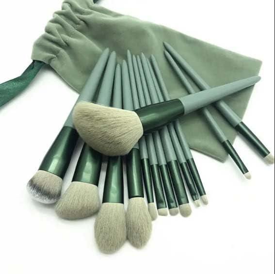 Green makeup brush set